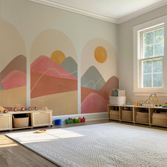Boho Sunset Arch Wall Decal Set – Terracotta Landscape Peel and Stick Mural for Bedroom or Nursery