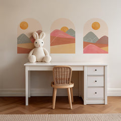 Boho Sunset Arch Wall Decal Set – Terracotta Landscape Peel and Stick Mural for Bedroom or Nursery