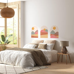 Boho Sunset Arch Wall Decal Set – Terracotta Landscape Peel and Stick Mural for Bedroom or Nursery
