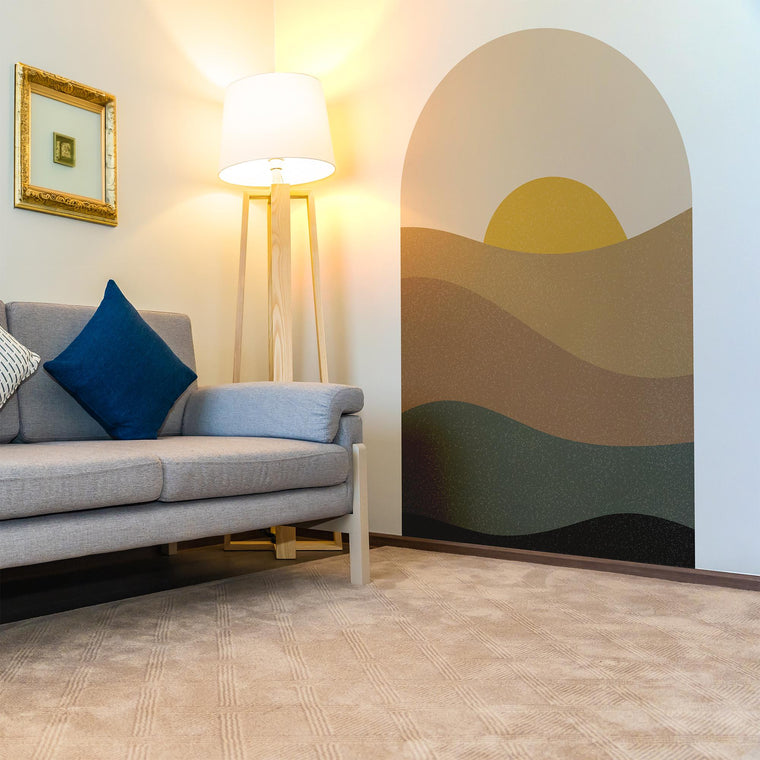 Boho Sunset Arch Wall Decal, Earth Tone Wall Mural, Minimalist Peel and Stick Wall Art, Neutral Bedroom Decor, Kids Room Arch Sticker