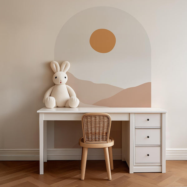 Boho Sunset Arch Wall Decal: Pastel Desert Landscape, Peel & Stick