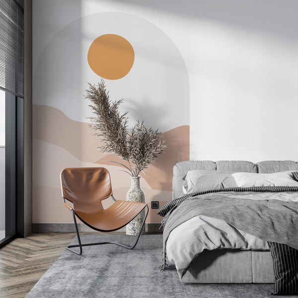 Boho Sunset Arch Wall Decal: Pastel Desert Landscape, Peel & Stick