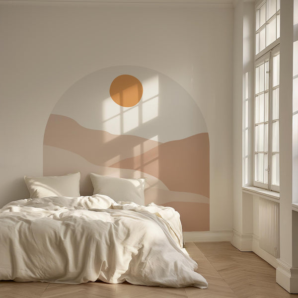 Boho Sunset Arch Wall Decal: Pastel Desert Landscape, Peel & Stick