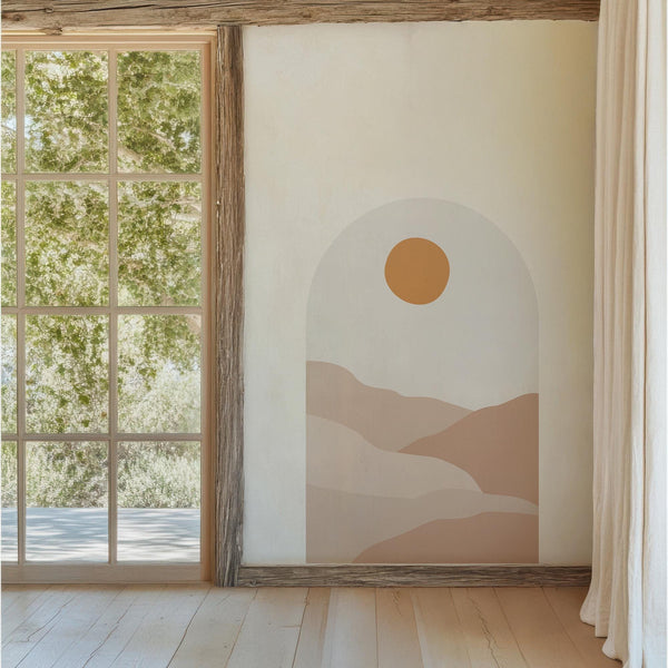 Boho Sunset Arch Wall Decal: Pastel Desert Landscape, Peel & Stick