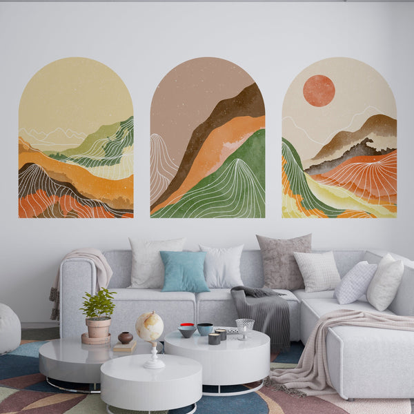 Boho Sunset Wall Decal Set: Mid-Century Modern Art Stickers