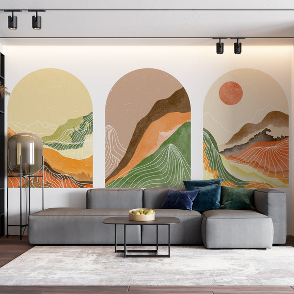 Boho Sunset Wall Decal Set: Mid-Century Modern Art Stickers