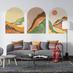 Boho Sunset Wall Decal Set: Mid-Century Modern Art Stickers