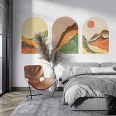 Boho Sunset Wall Decal Set: Mid-Century Modern Art Stickers