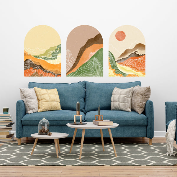 Boho Sunset Wall Decal Set: Mid-Century Modern Art Stickers