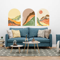 Boho Sunset Wall Decal Set: Mid-Century Modern Art Stickers