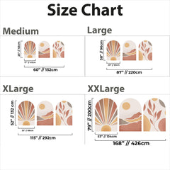 Boho Terracotta Arch Wall Decal: Sunrise, Mountain & Leaf Mural – Peel and Stick Set or Single Arch Option