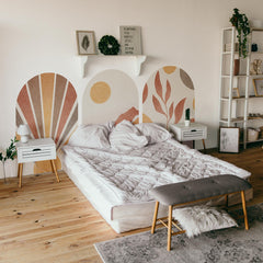 Boho Terracotta Arch Wall Decal: Sunrise, Mountain & Leaf Mural – Peel and Stick Set or Single Arch Option