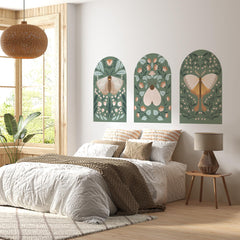 Botanical Arch Wall Decals – Sage Green Boho Butterfly and Floral Mural