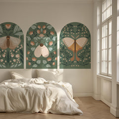 Botanical Arch Wall Decals – Sage Green Boho Butterfly and Floral Mural