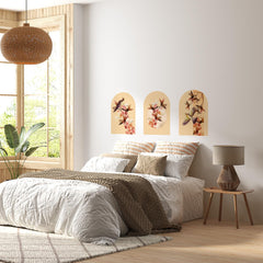 Botanical Bird Arch Wall Decal Set – Bamboo & Heron Nature Mural in Soft Orange Tones