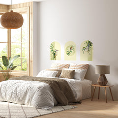 Botanical Bird Arch Wall Decal Set – Bamboo and Heron Nature Mural in Soft Green Tones