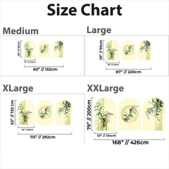 Botanical Bird Arch Wall Decal Set – Bamboo and Heron Nature Mural in Soft Green Tones