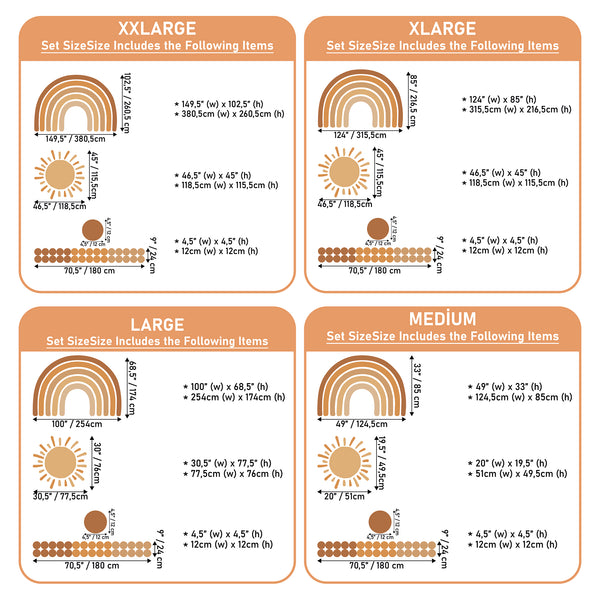 Boho Sun and Rainbow Wall Decal - Brown & Pink Nursery Wall Sticker for Kids Room Decor