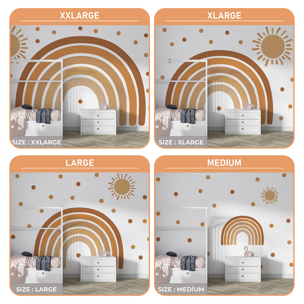 Boho Sun and Rainbow Wall Decal - Brown & Pink Nursery Wall Sticker for Kids Room Decor