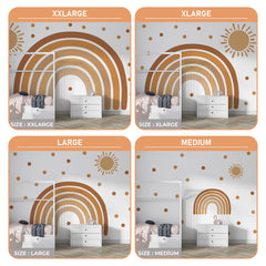 Boho Sun and Rainbow Wall Decal - Brown & Pink Nursery Wall Sticker for Kids Room Decor