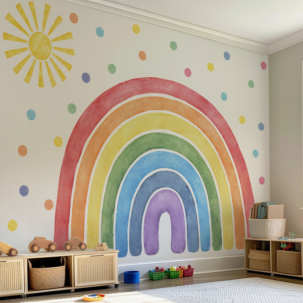 Classic Watercolor Rainbow Wall Decal Set with Sun & Polka Dots