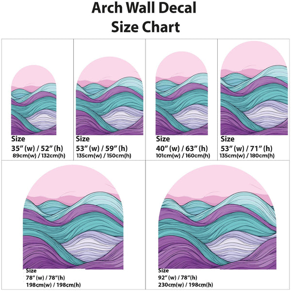 Colorful Abstract Wave Arch Wall Decal – Retro Pink Sky & Teal–Purple Flow Mural