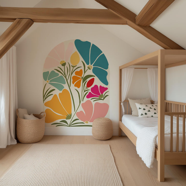 Quiet Garden Arch Wall Decal – Soft Botanical Wall Mural for Nurseries, Bedrooms & Calm Interiors