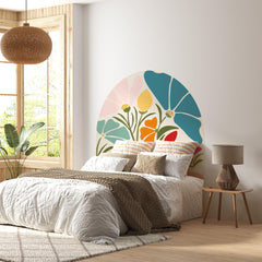 Colorful Floral Arch Wall Decal, Boho Flower Wall Sticker, Retro Botanical Peel & Stick Mural