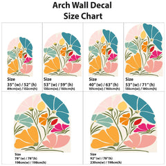 Colorful Floral Arch Wall Decal, Boho Flower Wall Sticker, Retro Botanical Peel & Stick Mural
