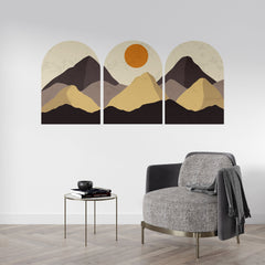 Contemporary Mountain Wall Decal, Removable Wall Decal, Mid Century Landscape Wall Decal, 3 Of Set Wall Art, Bedroom Abstract Wall Decal