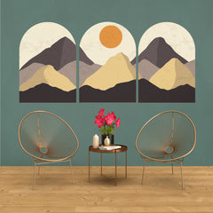 Contemporary Mountain Wall Decal, Removable Wall Decal, Mid Century Landscape Wall Decal, 3 Of Set Wall Art, Bedroom Abstract Wall Decal