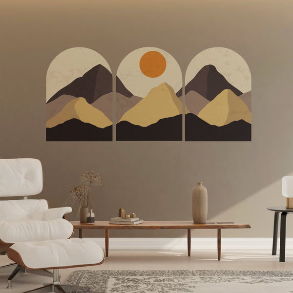 Contemporary Mountain Wall Decal, Removable Wall Decal, Mid Century Landscape Wall Decal, 3 Of Set Wall Art, Bedroom Abstract Wall Decal