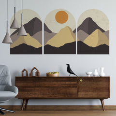 Contemporary Mountain Wall Decal, Removable Wall Decal, Mid Century Landscape Wall Decal, 3 Of Set Wall Art, Bedroom Abstract Wall Decal