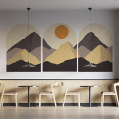Contemporary Mountain Wall Decal, Removable Wall Decal, Mid Century Landscape Wall Decal, 3 Of Set Wall Art, Bedroom Abstract Wall Decal