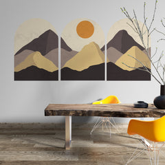 Contemporary Mountain Wall Decal, Removable Wall Decal, Mid Century Landscape Wall Decal, 3 Of Set Wall Art, Bedroom Abstract Wall Decal