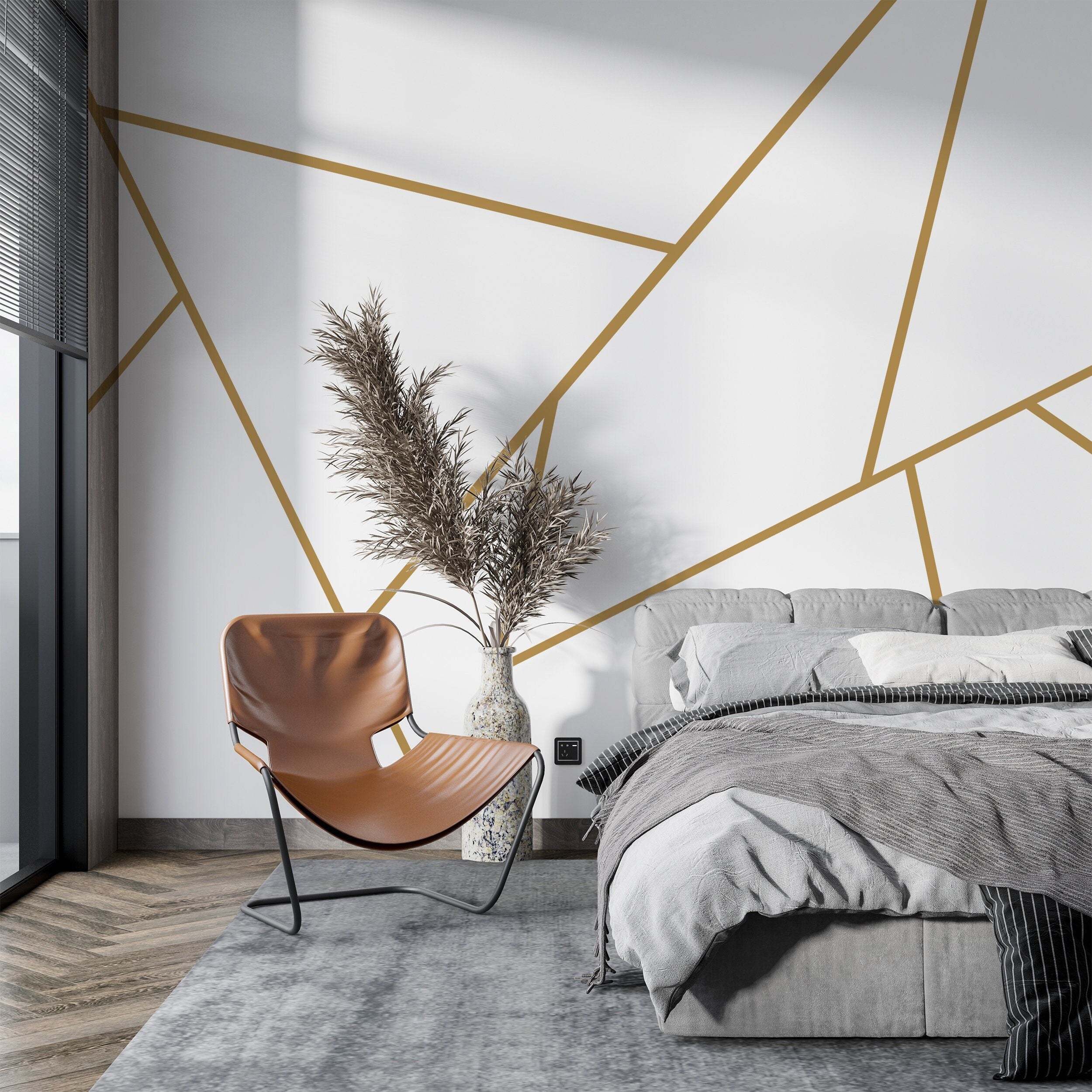 Geometric Line Wall Decal: Gold Silver Black Peel & Stick Wallpaper