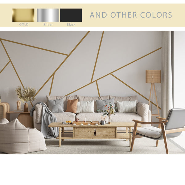 Geometric Line Wall Decal: Gold Silver Black Peel & Stick Wallpaper