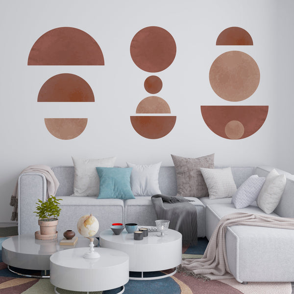 Geometric Watercolor Wall Decal: Earth Tones, Mid Century Modern