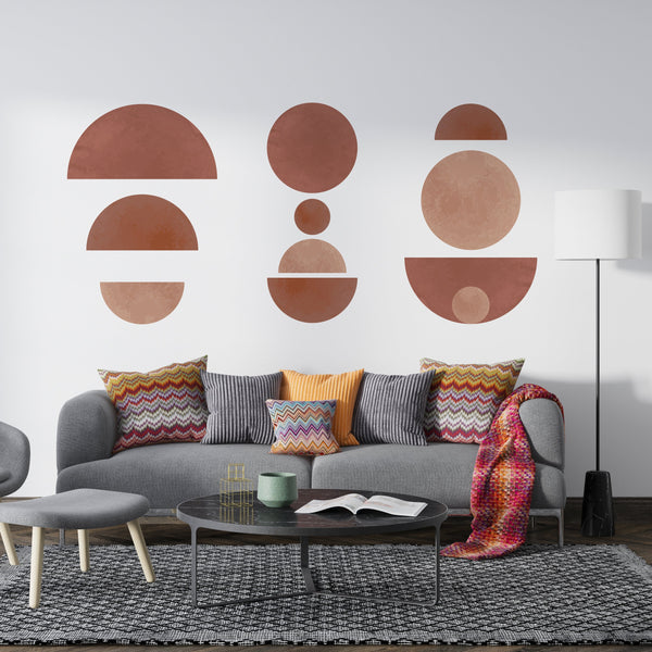 Geometric Watercolor Wall Decal: Earth Tones, Mid Century Modern