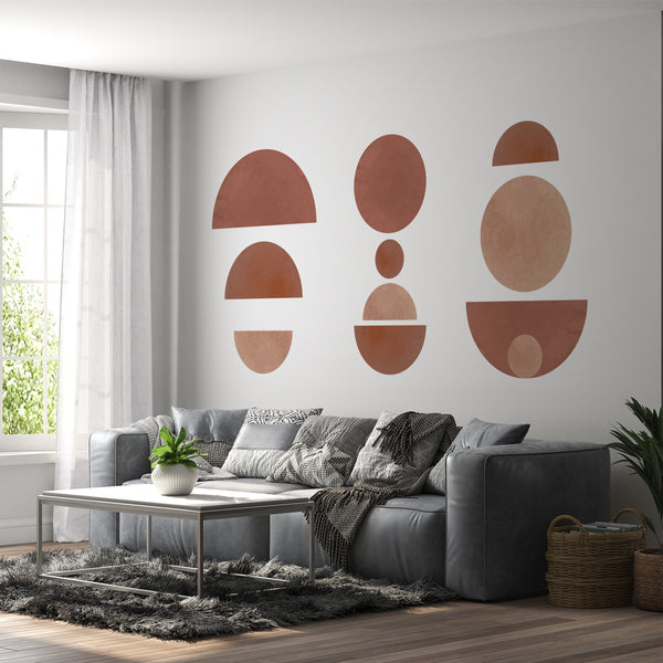 Geometric Watercolor Wall Decal: Earth Tones, Mid Century Modern