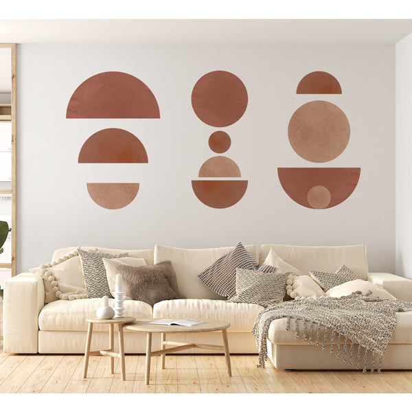 Geometric Watercolor Wall Decal: Earth Tones, Mid Century Modern