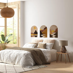 Golden Canyon Arch Wall Decal Set – Warm Earth & Sunlit Mountain Landscape