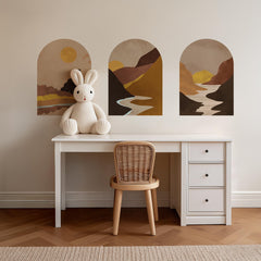 Golden Canyon Arch Wall Decal Set – Warm Earth & Sunlit Mountain Landscape