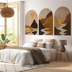 Golden Canyon Arch Wall Decal Set – Warm Earth & Sunlit Mountain Landscape