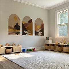 Golden Canyon Arch Wall Decal Set – Warm Earth & Sunlit Mountain Landscape