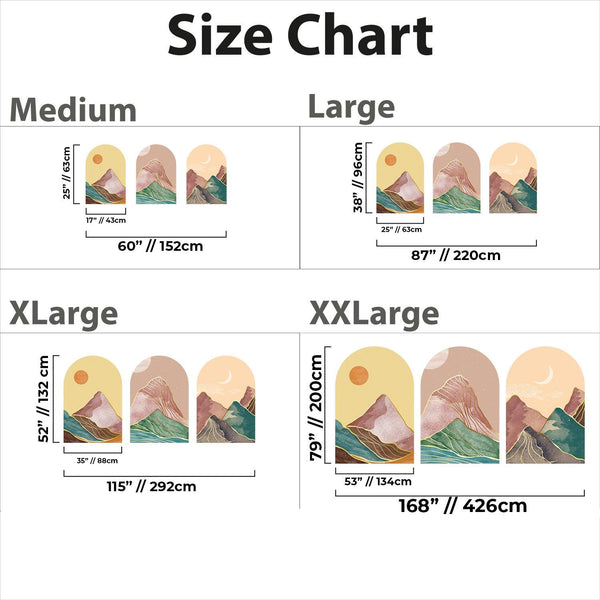 Golden Horizon Arch Wall Decal Set – Pastel Sunset & Emerald Mountain Mural