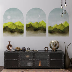 Green Mountain Wall Decal: Boho Sunset Art, Set of 3