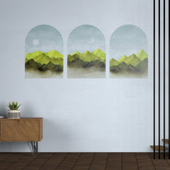 Green Mountain Wall Decal: Boho Sunset Art, Set of 3