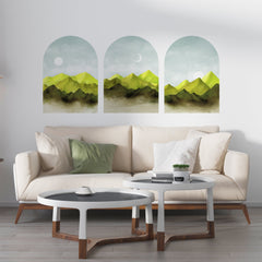 Green Mountain Wall Decal: Boho Sunset Art, Set of 3