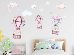 Hot Air Balloons  Nursey Wall Decal, Ballon Watercolor Decal, Art Nursery Wall Decal, Kids Decals, Animals Wall Stickers, Gift for Kids Baby